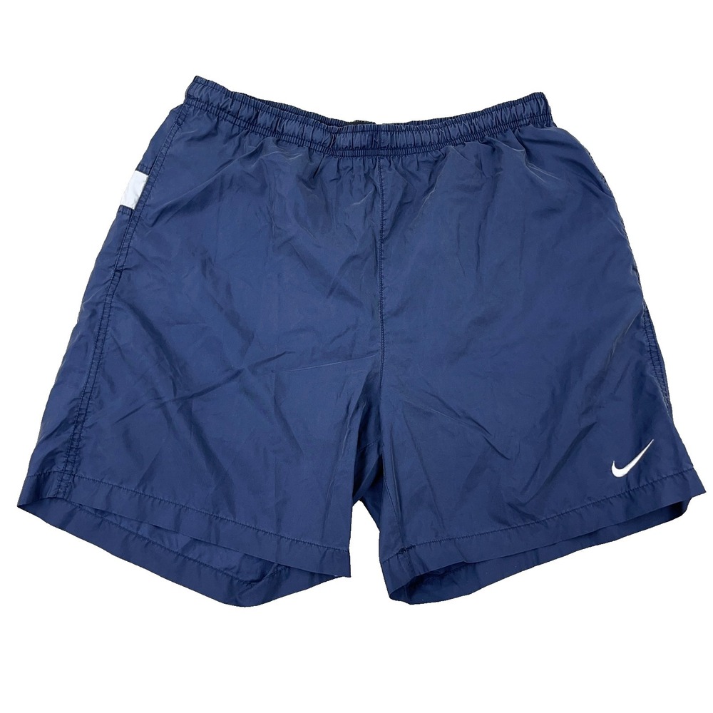 Vintage Y2K Nike Swim Trunks Men Large Navy Blue Bored Shorts Spellout 2000s